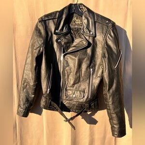 Vintage Mario Delfino Black Leather Moto Jacket XS Belted